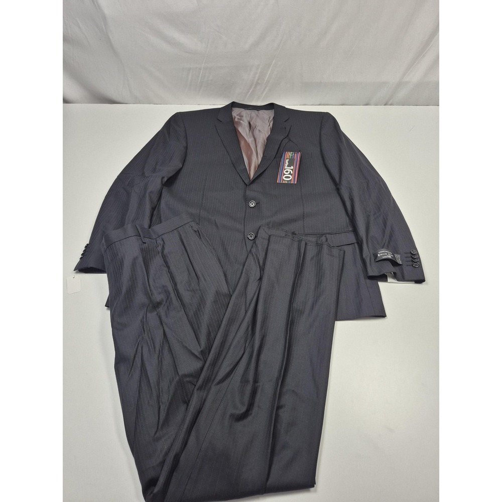Emilio Ciro Suit Mens 48R Black Wool Striped Turbo 160 2 Piece 43x36 NWT